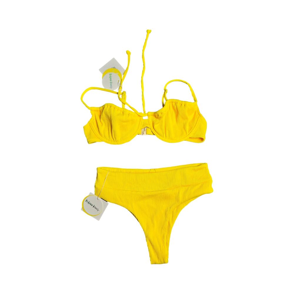 Kulani Kinis‎ Yellow Ruched Underwire Sunrib Bikini Size: L NEW